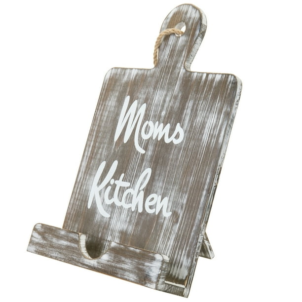 MyGift Vintage Gray Wood Cookbook//Tablet Holder with Kickstand